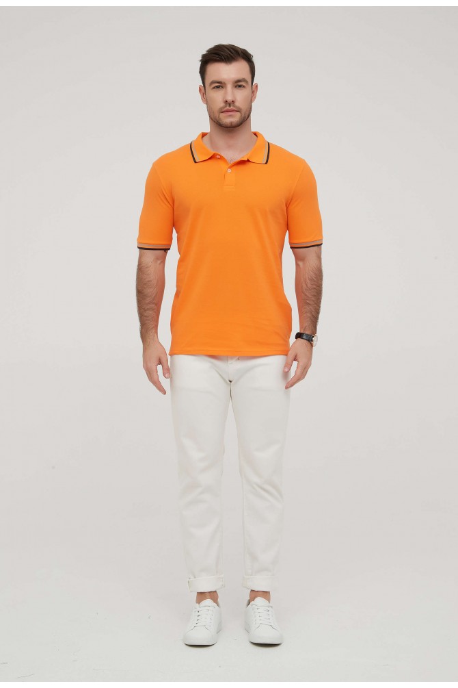 Orange polo shirt with bicolor edged collar