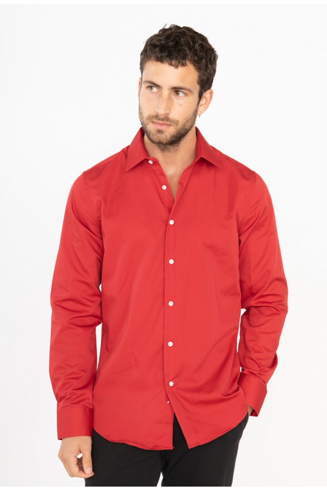 Red slim fit cotton shirt