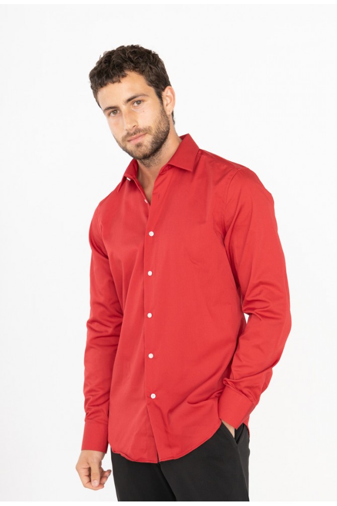 Red slim fit cotton shirt