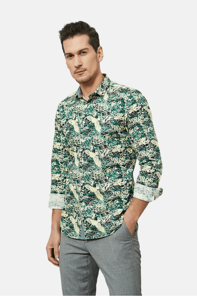 Chemise slim STRETCH à motifs BIRDY en digital print