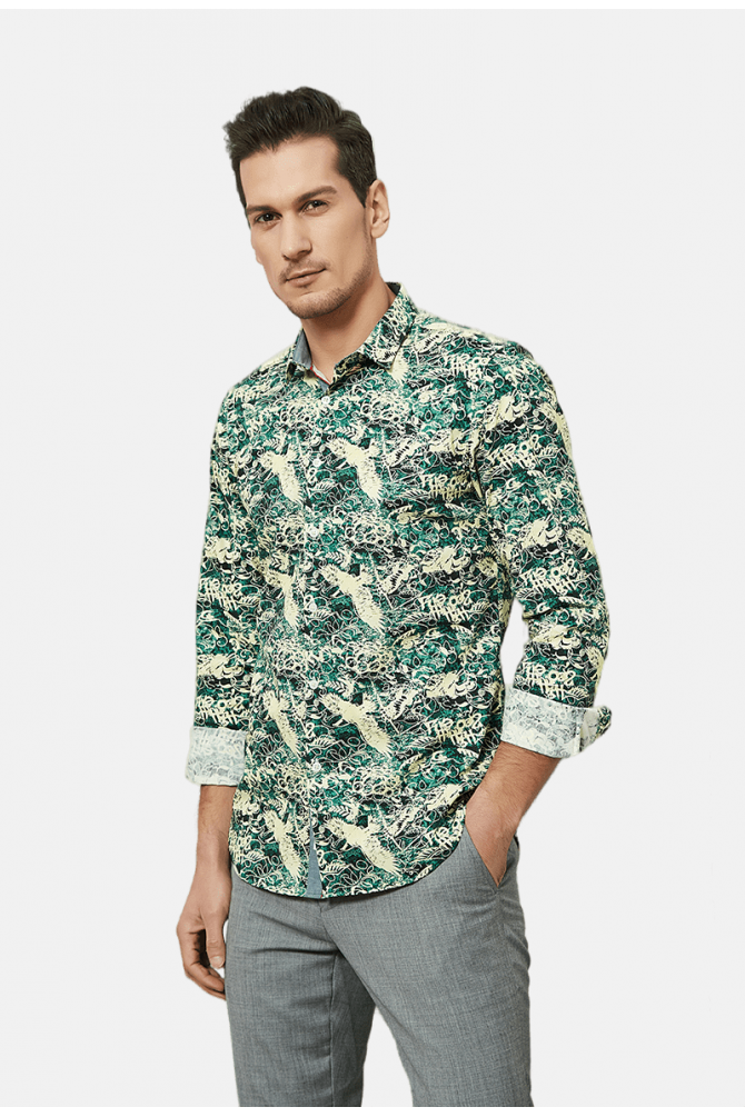 Chemise slim STRETCH à motifs BIRDY en digital print