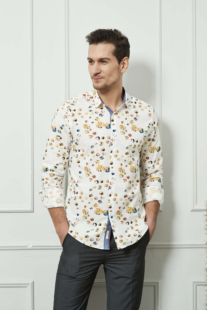 Chemise slim STRETCH à motifs BUBBLES en digital print