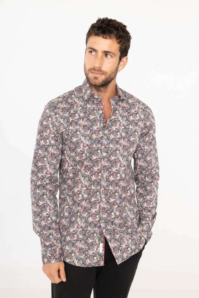 Chemise slim STRETCH à motifs SKULL en digital print