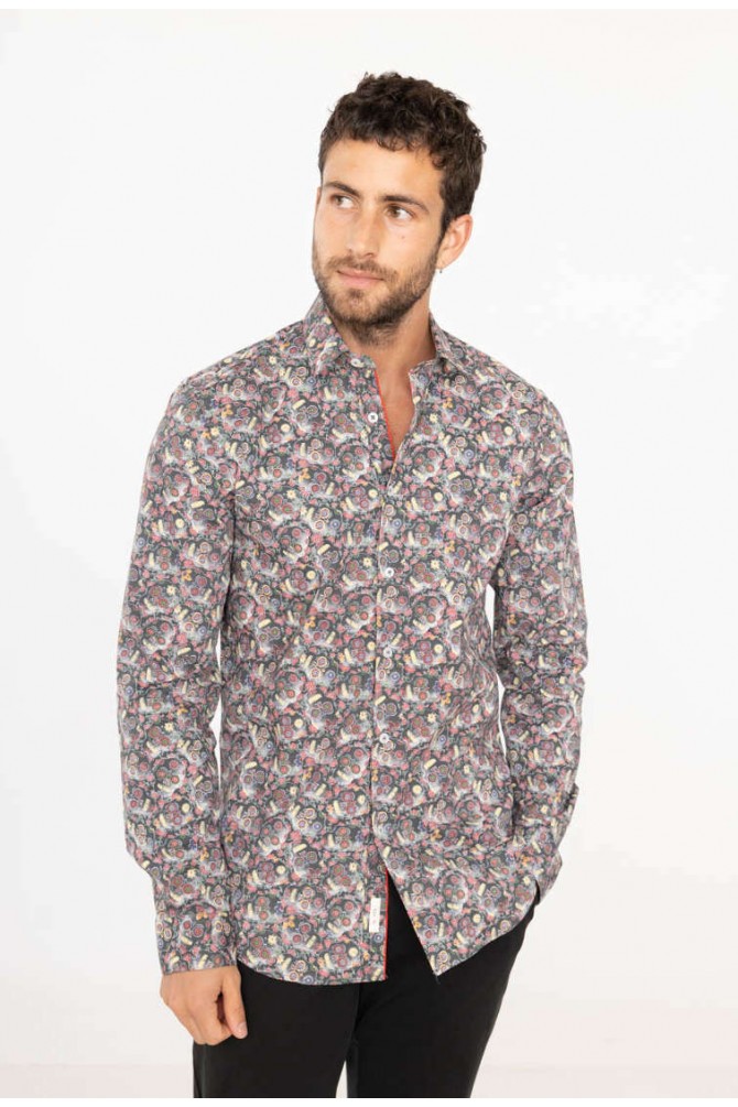 Chemise slim STRETCH à motifs SKULL en digital print