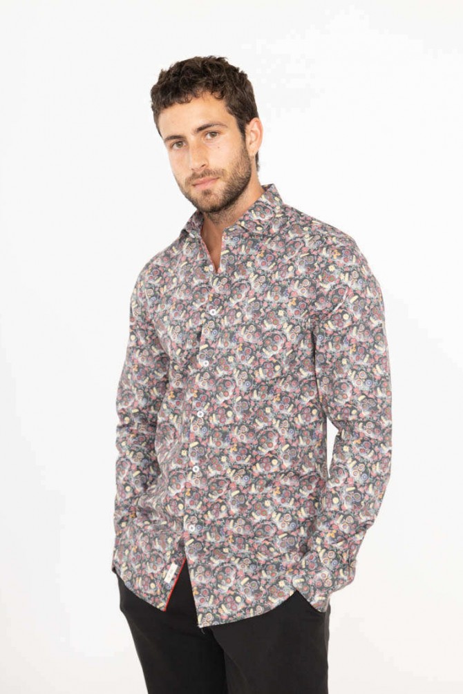 Chemise slim STRETCH à motifs SKULL en digital print