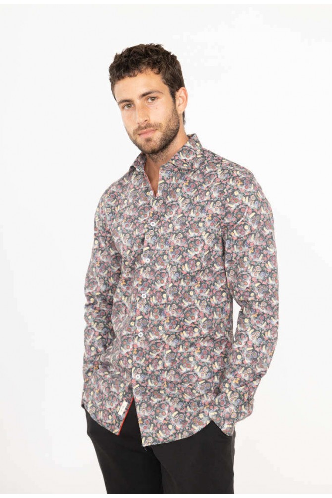 Chemise slim STRETCH à motifs SKULL en digital print