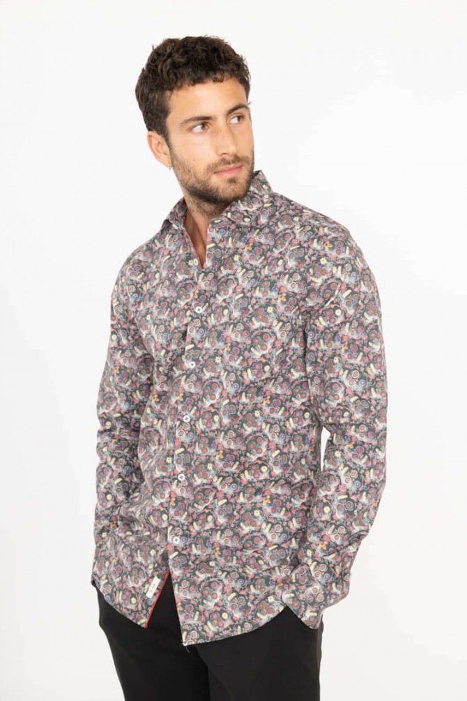 Chemise slim STRETCH à motifs SKULL en digital print