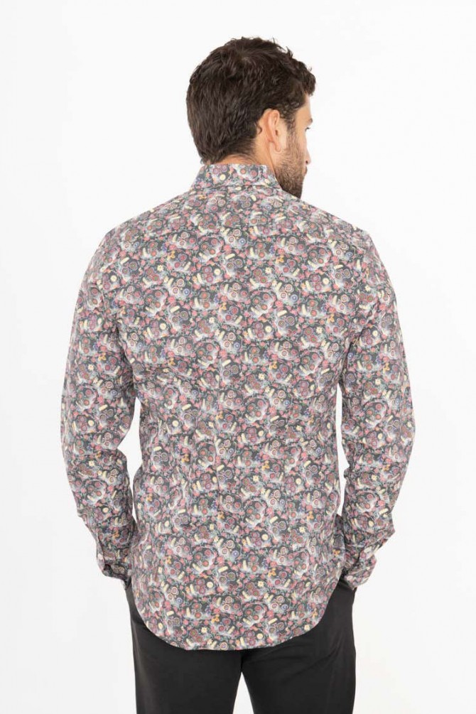 Chemise slim STRETCH à motifs SKULL en digital print