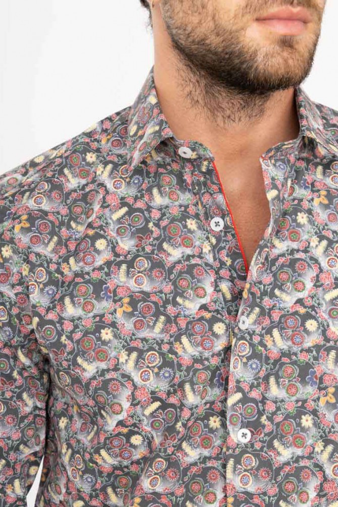 Chemise slim STRETCH à motifs SKULL en digital print