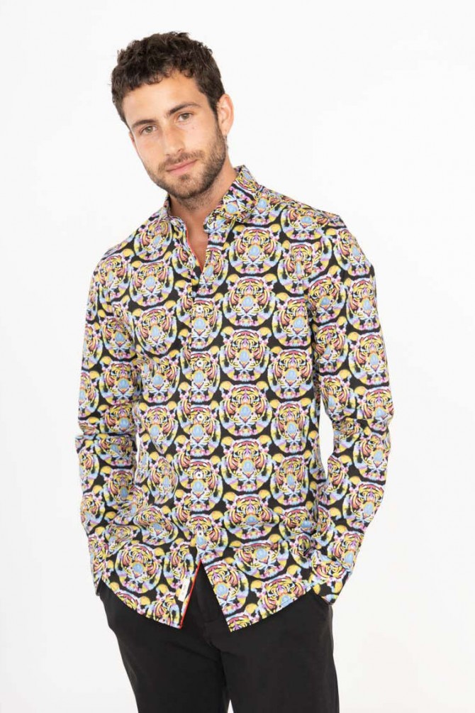 Chemise slim STRETCH à motifs TIGER en digital print