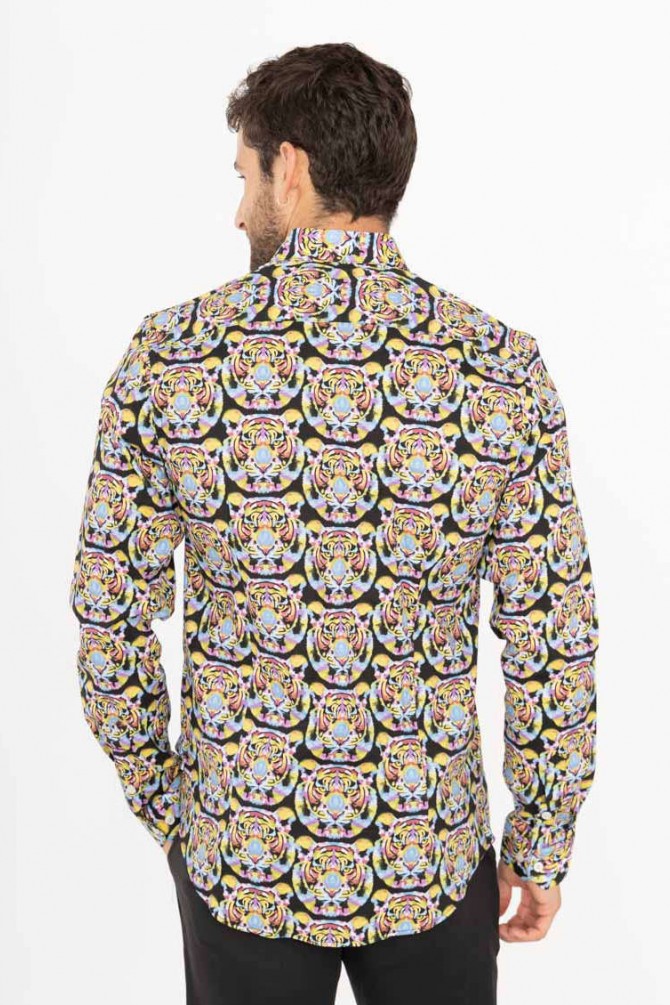 Chemise slim STRETCH à motifs TIGER en digital print