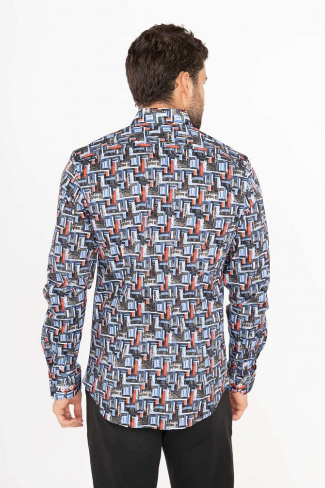 Chemise slim STRETCH à motifs BOOKS en digital print