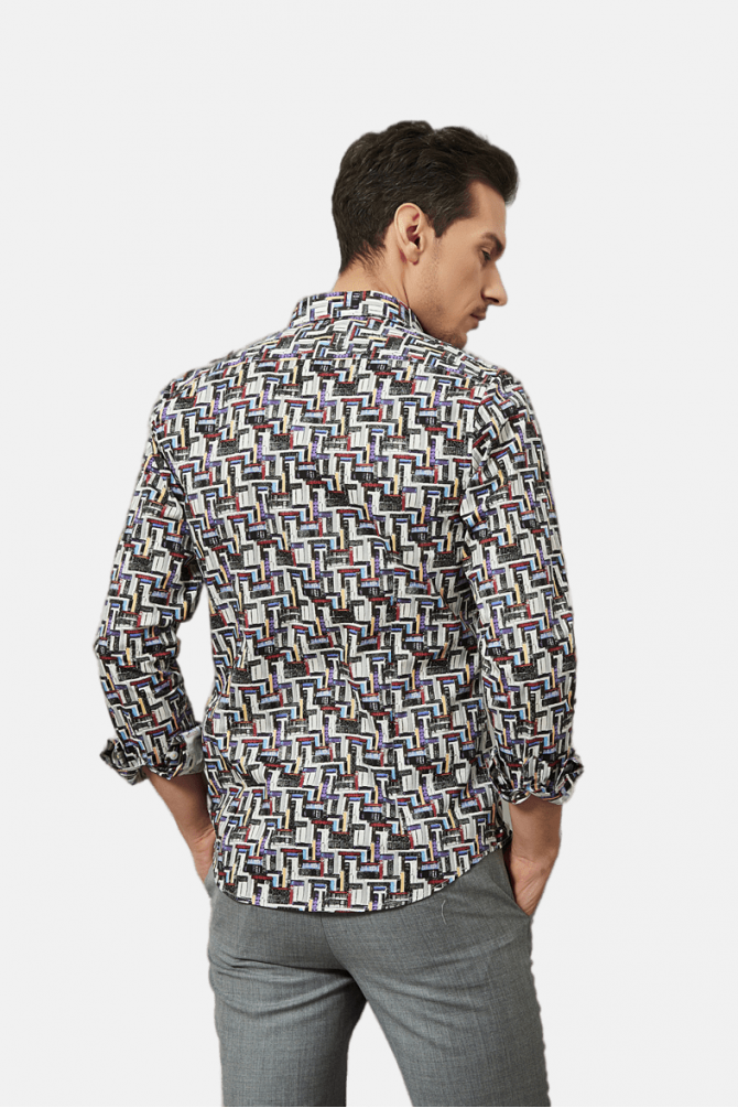 Chemise slim STRETCH à motifs BOOKS en digital print