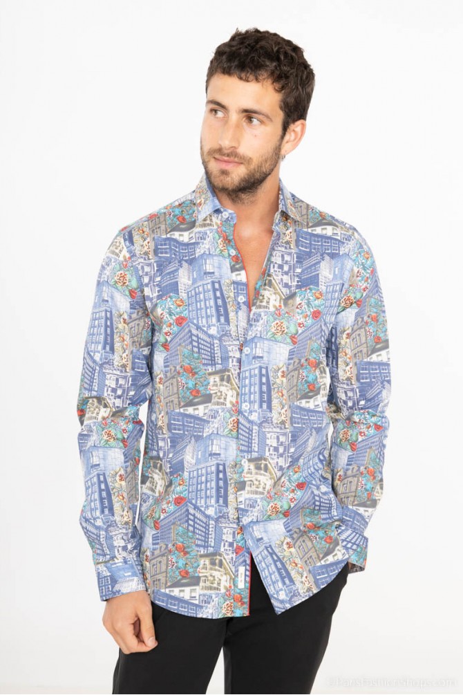 Chemise slim STRETCH à motifs CITY en digital print