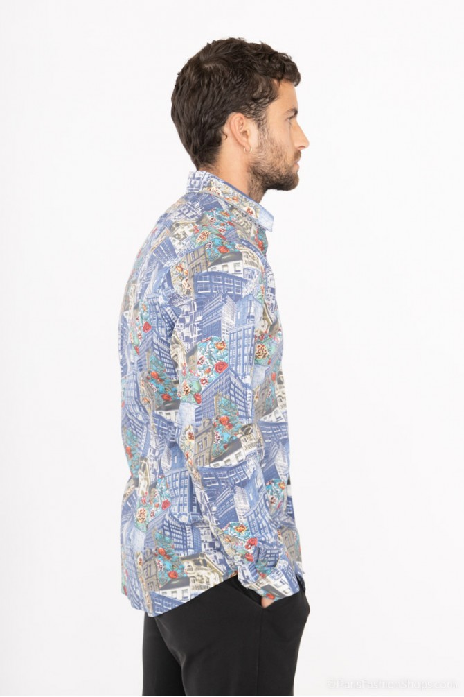 Chemise slim STRETCH à motifs CITY en digital print