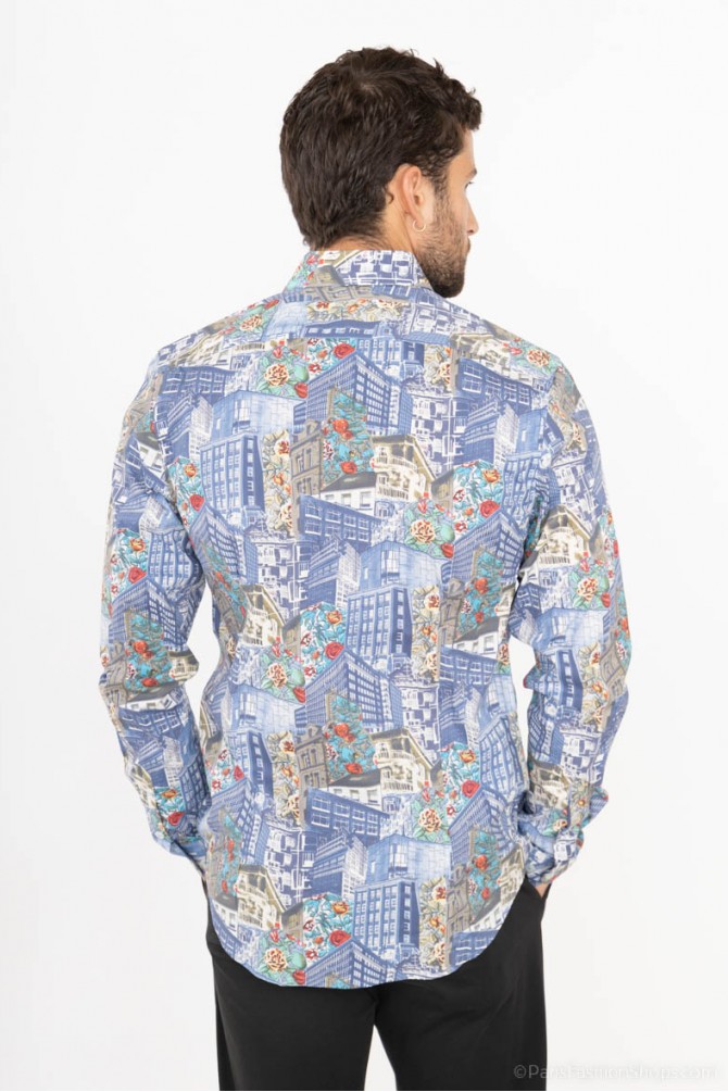 Chemise slim STRETCH à motifs CITY en digital print