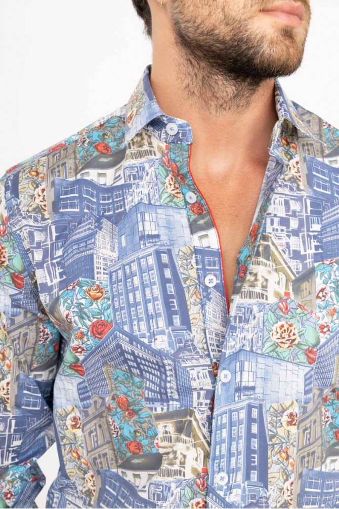 Chemise slim STRETCH à motifs CITY en digital print