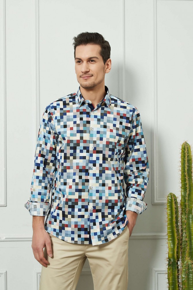 STRETCH shirt PIXELS prints comfort fit