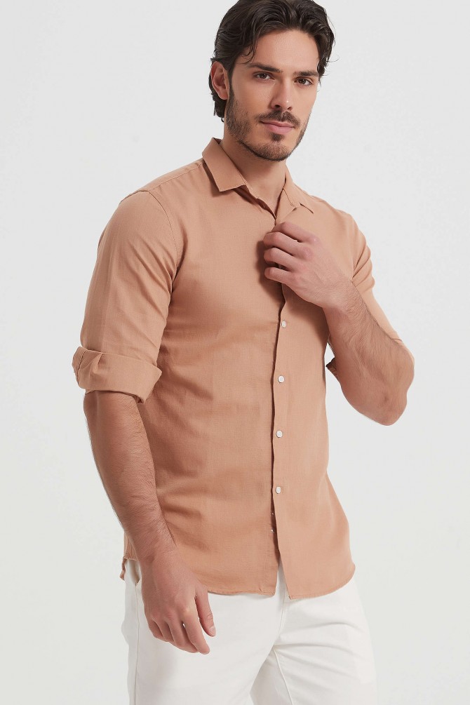 Heather beige linen shirt adjusted fit