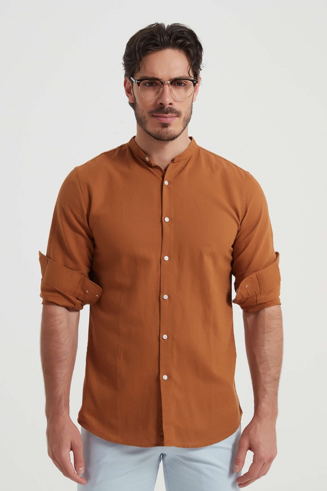 Heather beige linen shirt adjusted fit