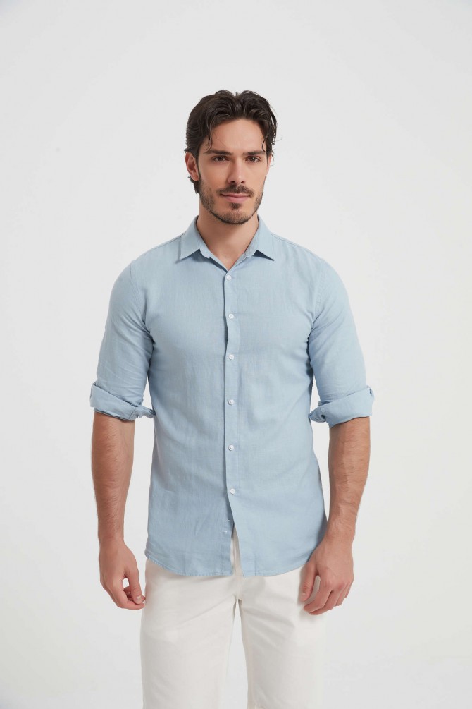 Heather beige linen shirt adjusted fit