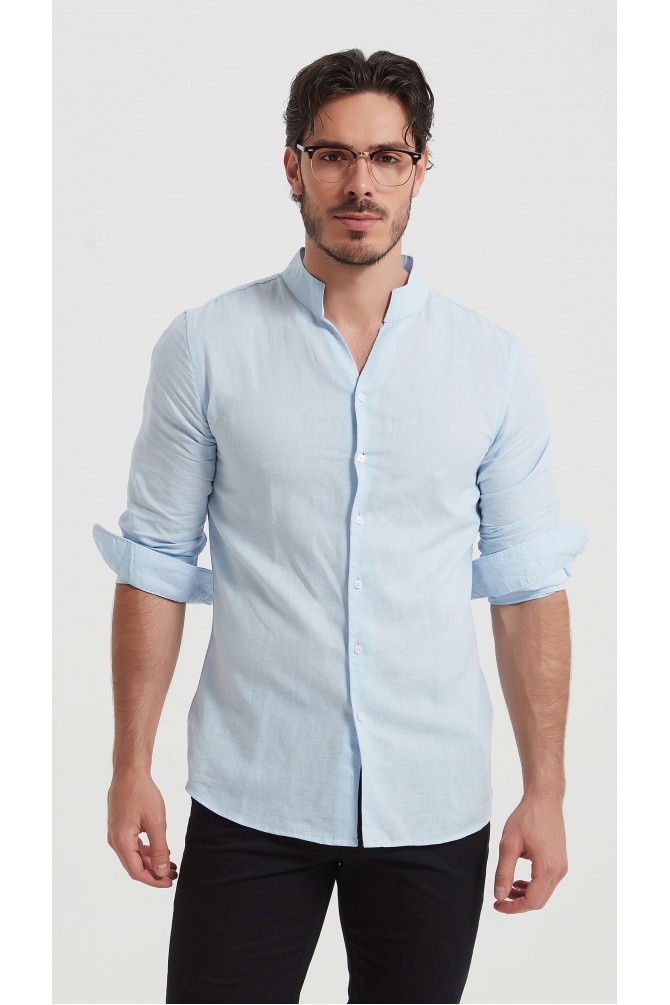 Chemise col châle en lin coupe ajustée