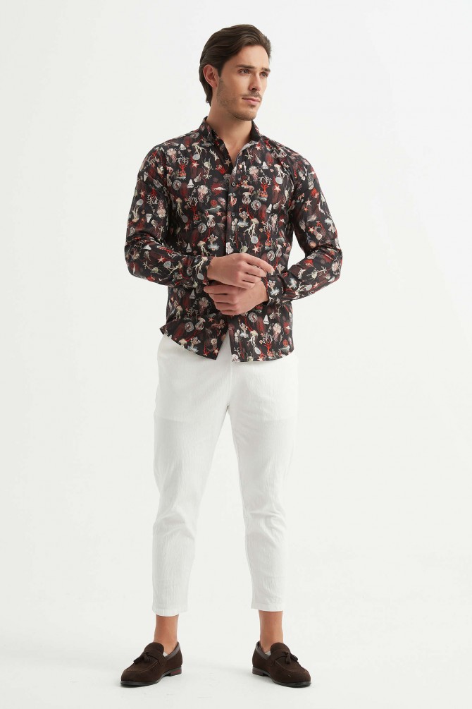 "PREMIUM" stretch shirt BRICKS prints ajusted fit