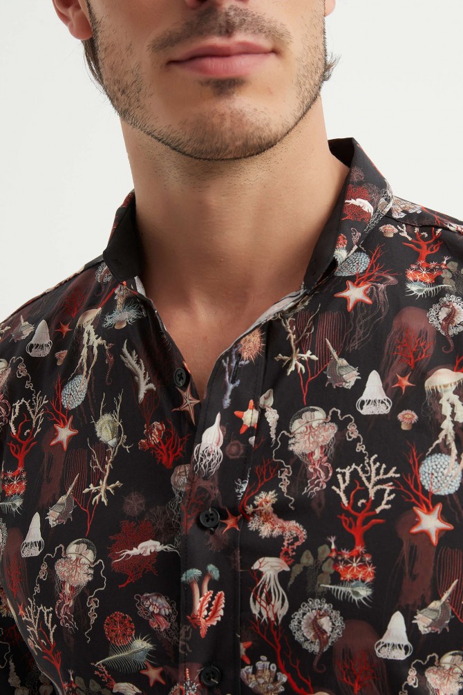 "PREMIUM" stretch shirt BRICKS prints ajusted fit