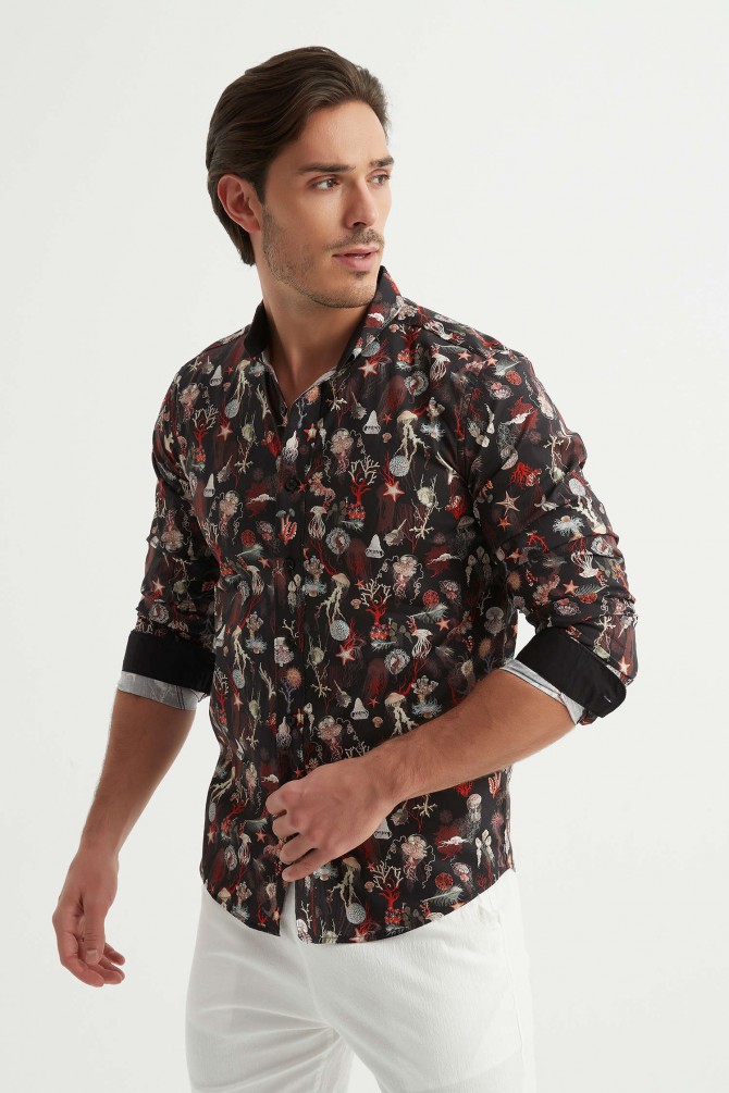 "PREMIUM" stretch shirt BRICKS prints ajusted fit