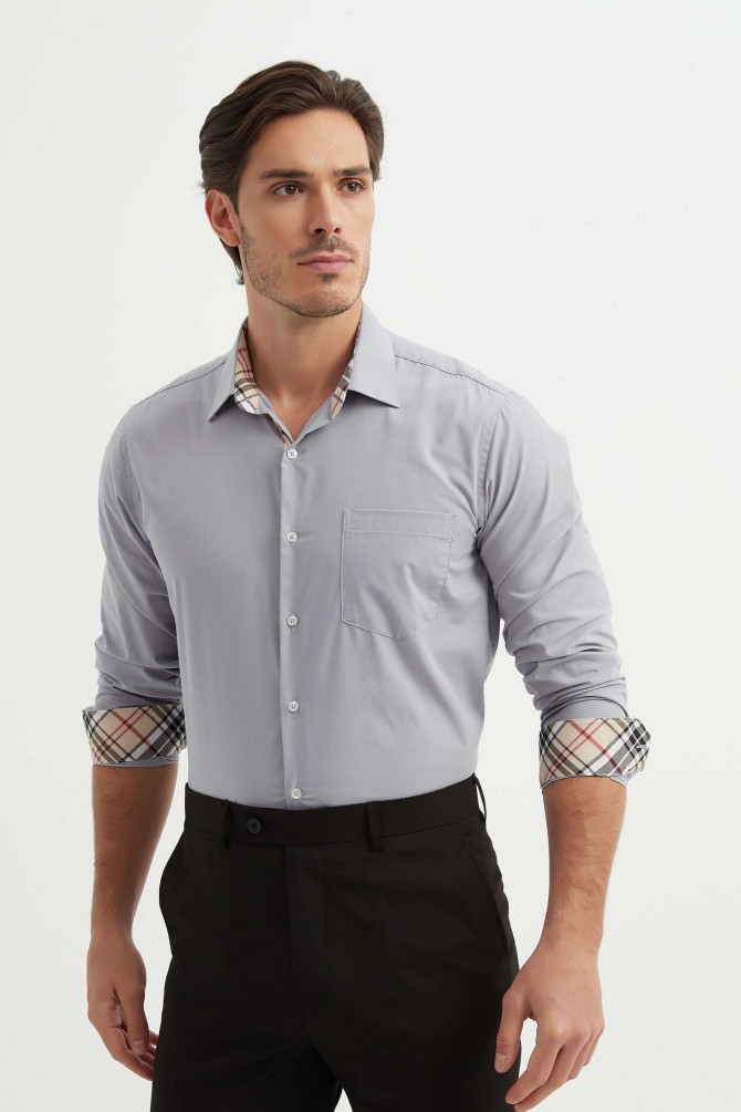 Plain checked shirt TARTAN straight fit