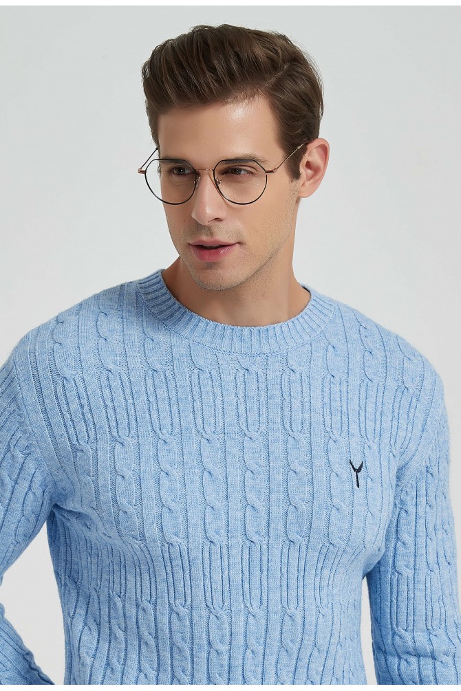 Cable knit crew neck jumper with logo