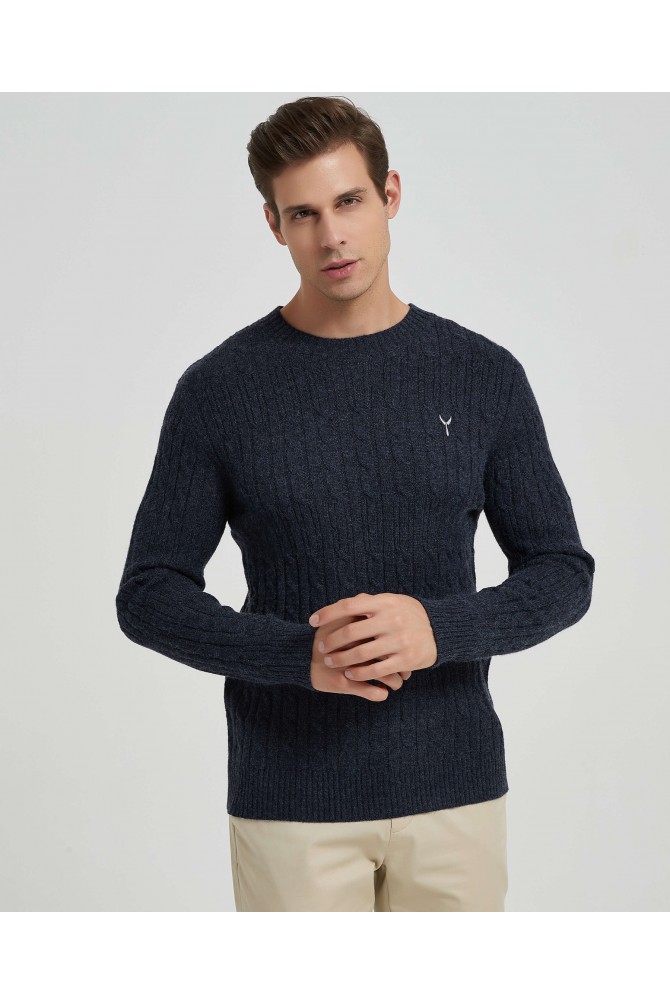 Cable knit crew neck jumper with logo