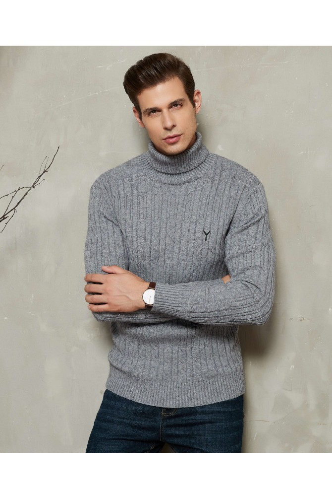 Cable knit turtle neck jumper with logo