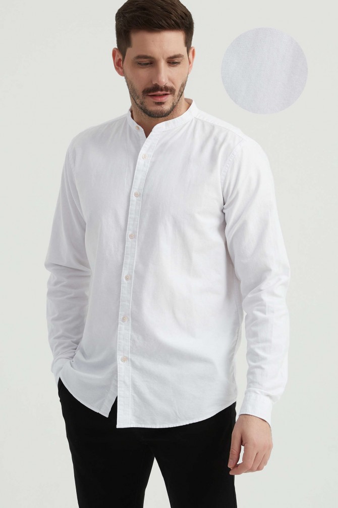 Chemise en oxford à col mao