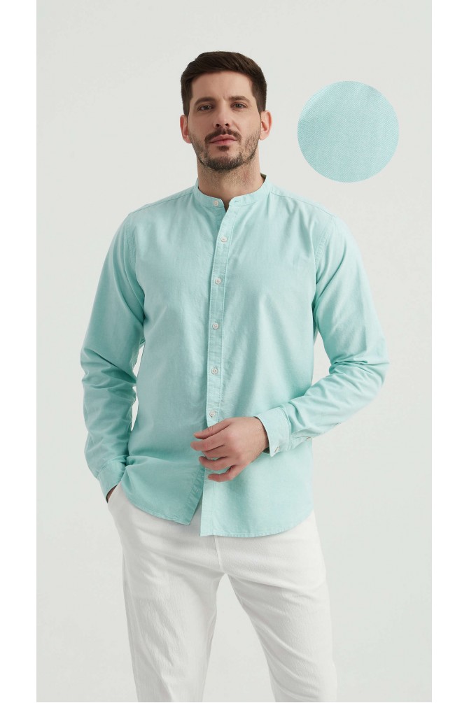 Chemise en oxford à col mao