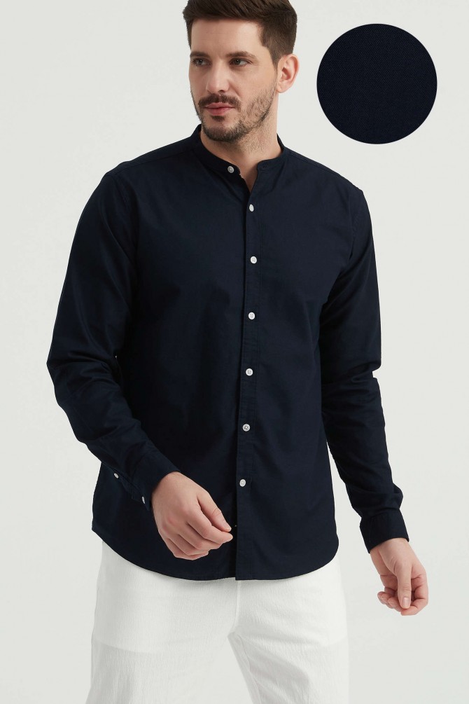 Chemise en oxford à col mao