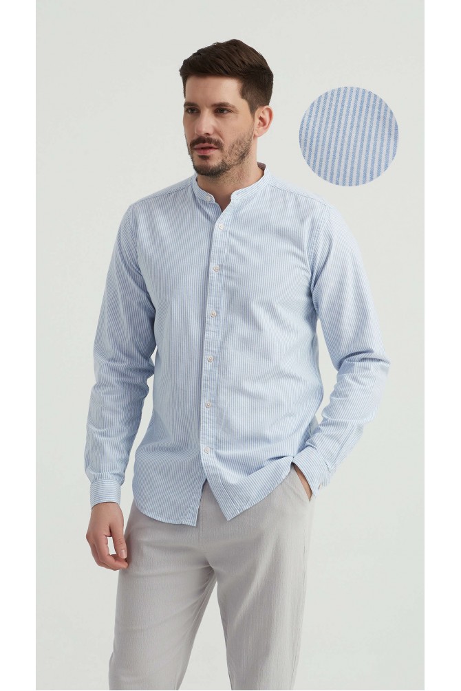 Chemise à rayures en oxford à col mao