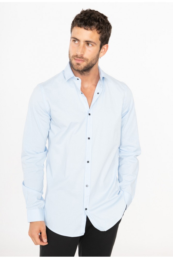 Slim fit sky blue stretch shirt with snap buttons