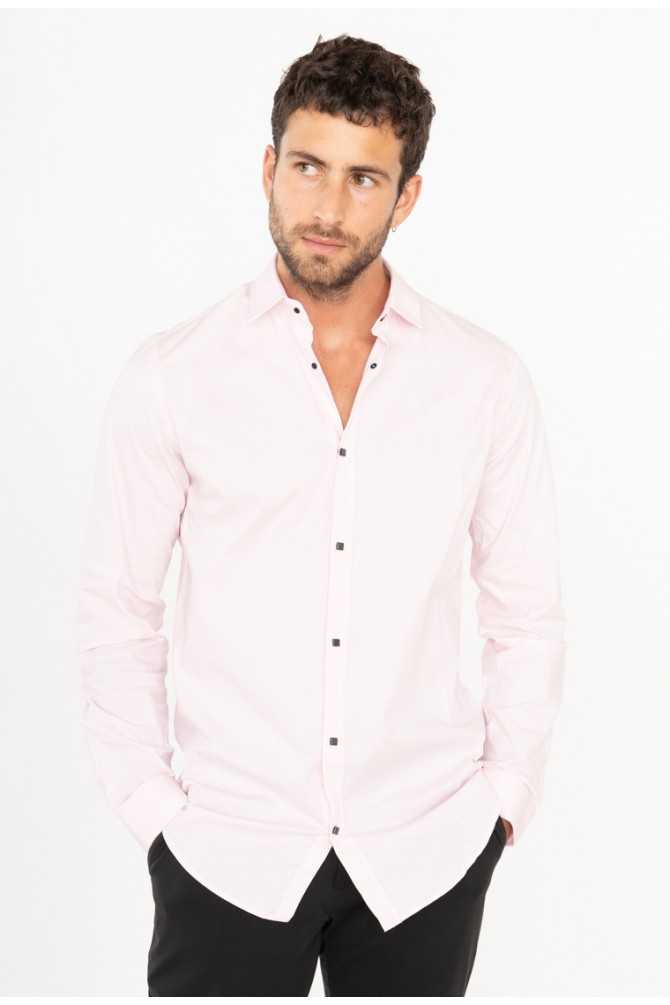 Slim fit sky pink stretch shirt with snap buttons