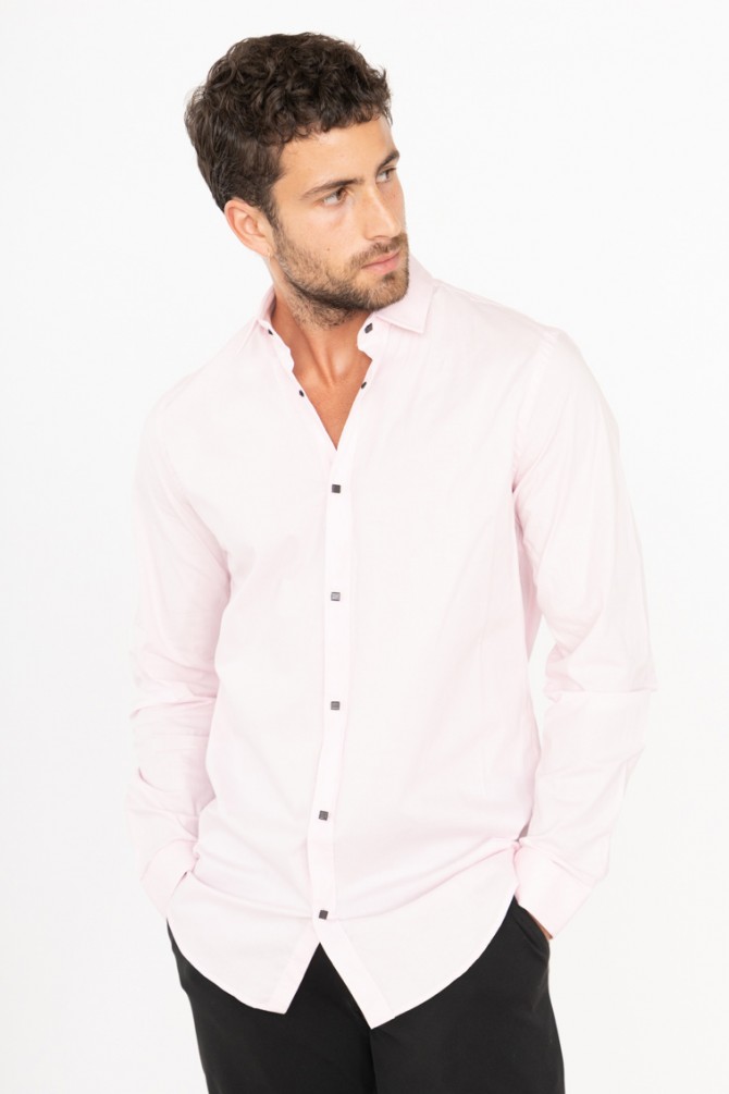 Chemise rose slim fit STRETCH à boutons pressions