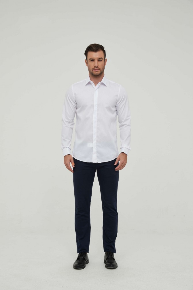 White cuff links poplin shirt slim fit 