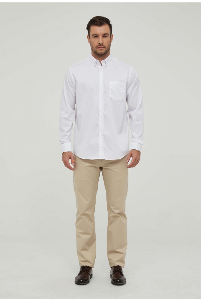 White poplin shirt button down collar regular fit