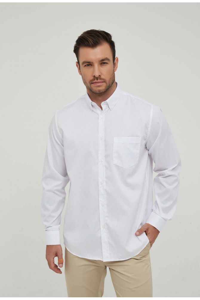 White poplin shirt button down collar regular fit
