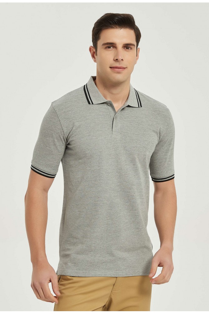 Grey polo shirt with bicolor edged collar